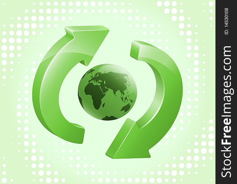 Green recycling symbol with Earth