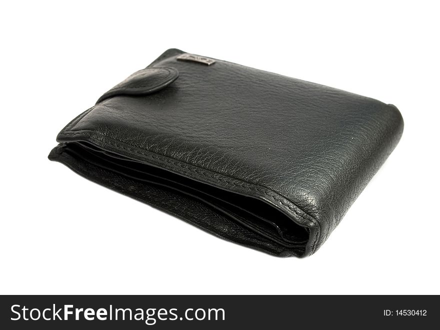 Black leather wallet isolated on white background.