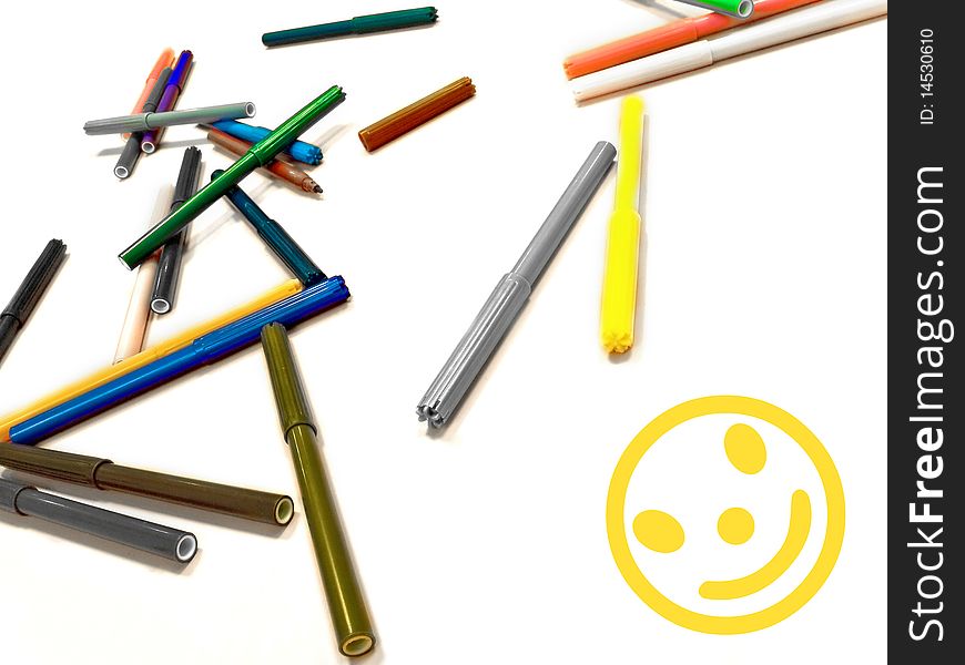 Colorful felt-tip pens with smile shape. Colorful felt-tip pens with smile shape