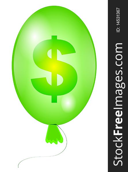 Balloon with sign dollar green on the white background