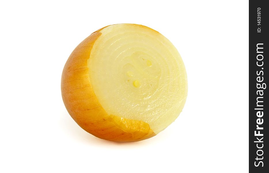 Sliced Onion showing rings and layers, isolated on a white background