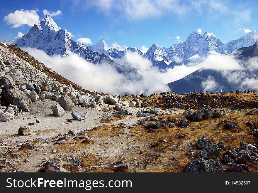 Picturesque nepalese landscape with Ama Dablan 6856m