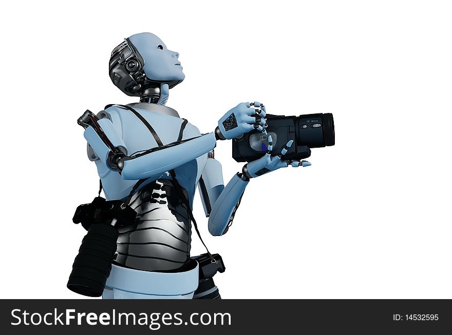 The figure of the robot with a camera on a white background