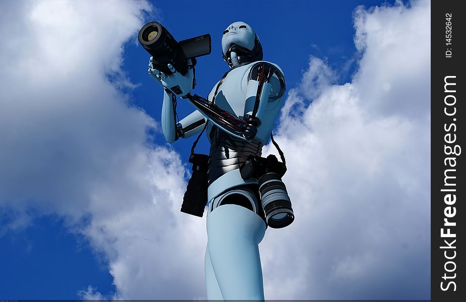 The figure of the robot with a camera on a skyline