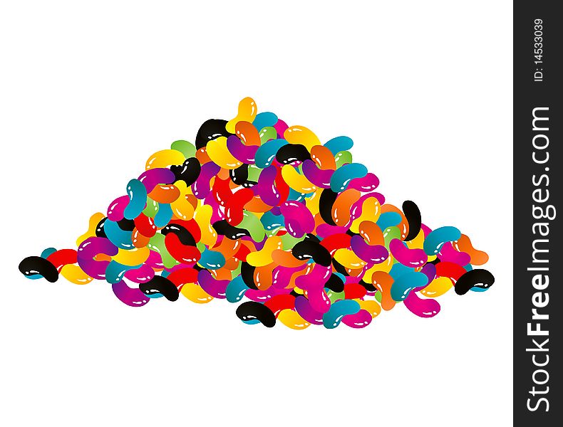 Pile of colorful assorted jellybeans spilling over edge. Pile of colorful assorted jellybeans spilling over edge.