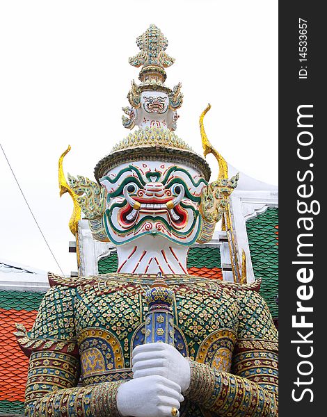Giant stand around pagoda of thailand at wat prakeaw.