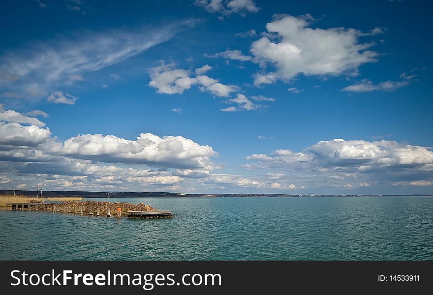 Daytime view of the eastern basin of Lake Balaton, Hungary. Daytime view of the eastern basin of Lake Balaton, Hungary.