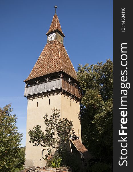 Clock tower defense luteran fortified church Biertan Transylvania Romania. Clock tower defense luteran fortified church Biertan Transylvania Romania