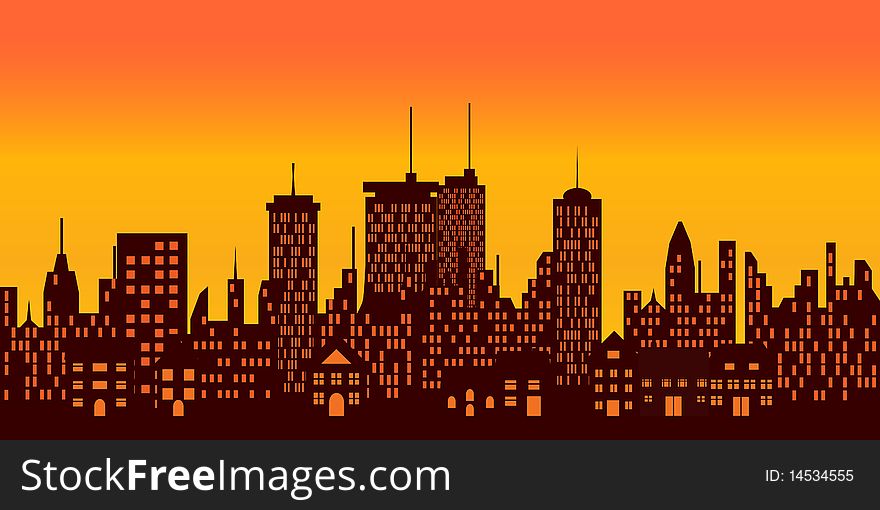 Sunset over a big city