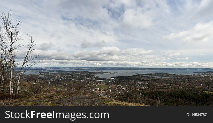 Picture taken from a hill above the Oslo Fjord. The city in the left is Oslo. The capital of Norway