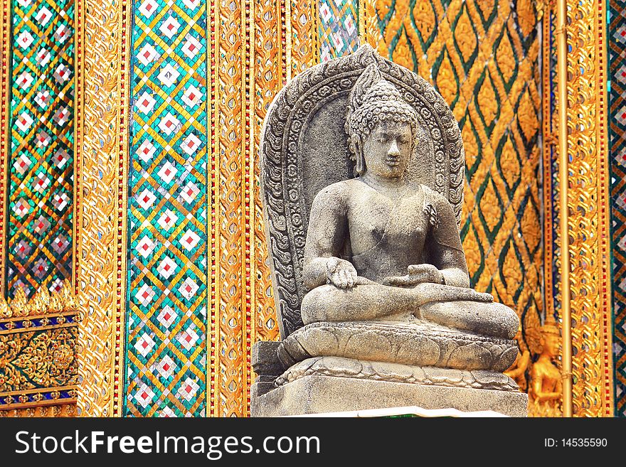 Old age Buddha image in the thai temple at  wat prakeaw.