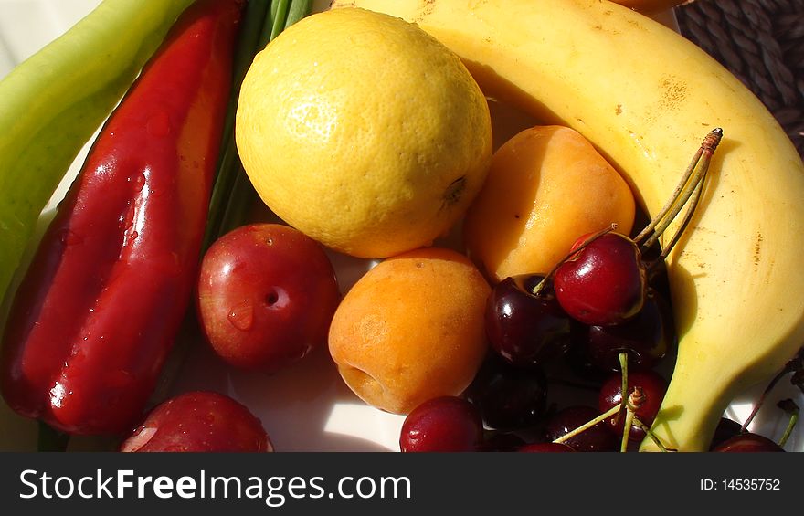 Different kind of fruits and vegetables with white background