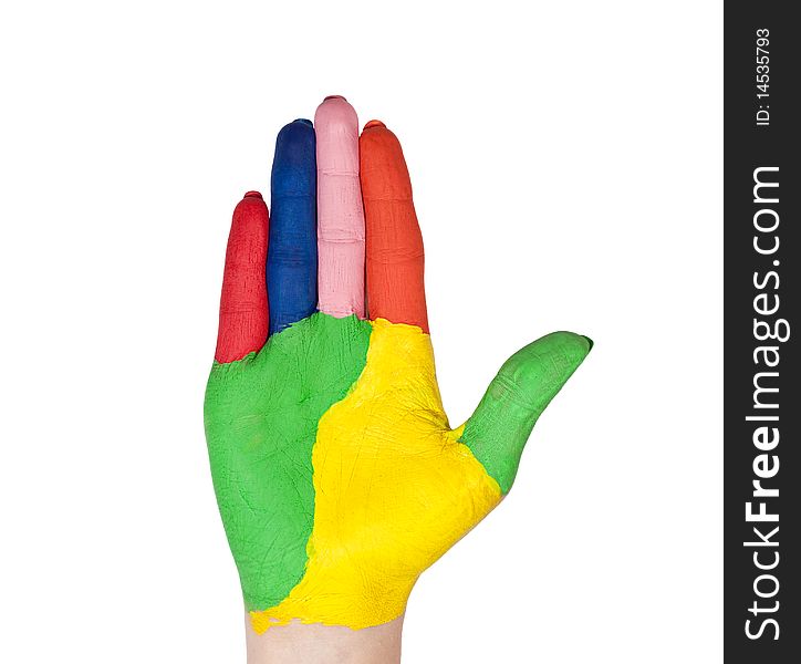 The hand with the colored fingers. The hand with the colored fingers.