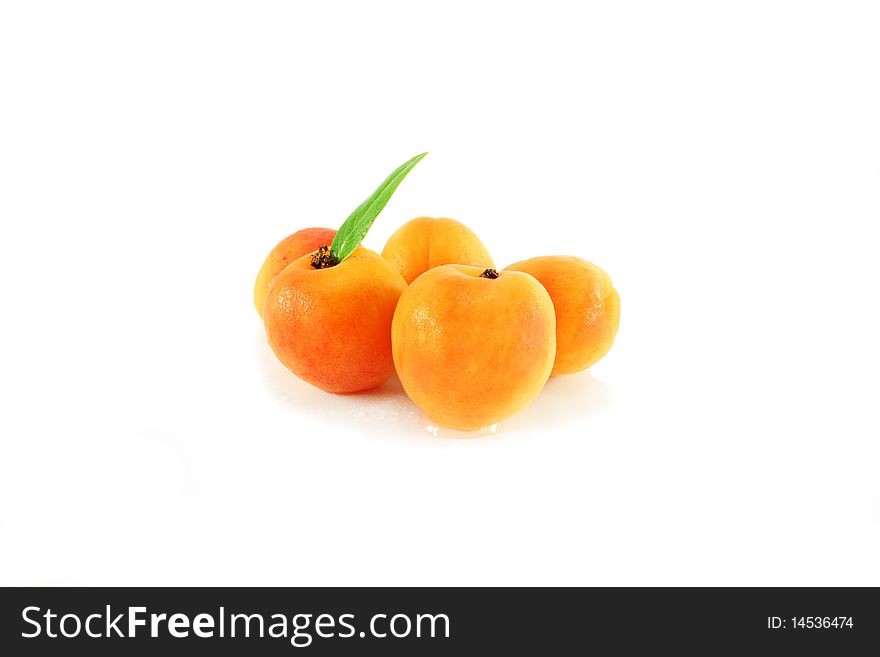 Five apricots on a white background, isolated