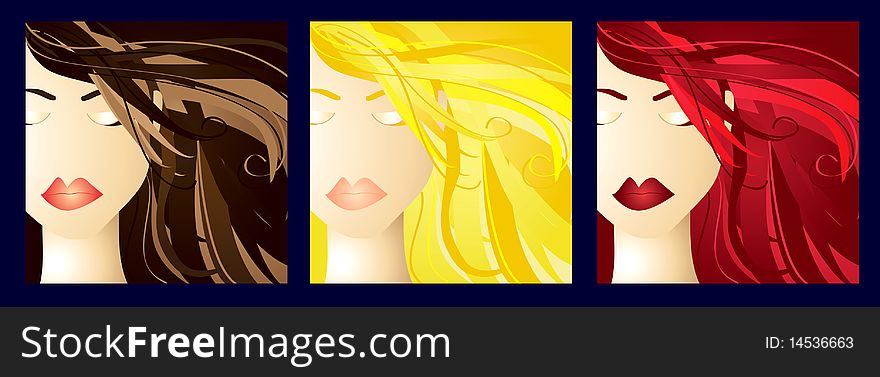 Illustration of sleeping beauty closeups, with different hair color shades. Illustration of sleeping beauty closeups, with different hair color shades.