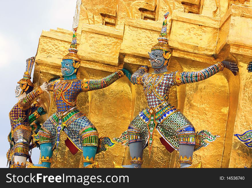 Giant stand around pagoda of thailand at wat prakeaw.