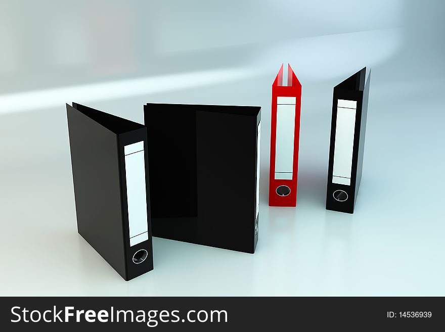 Red archive folder with black archive folders in 3d