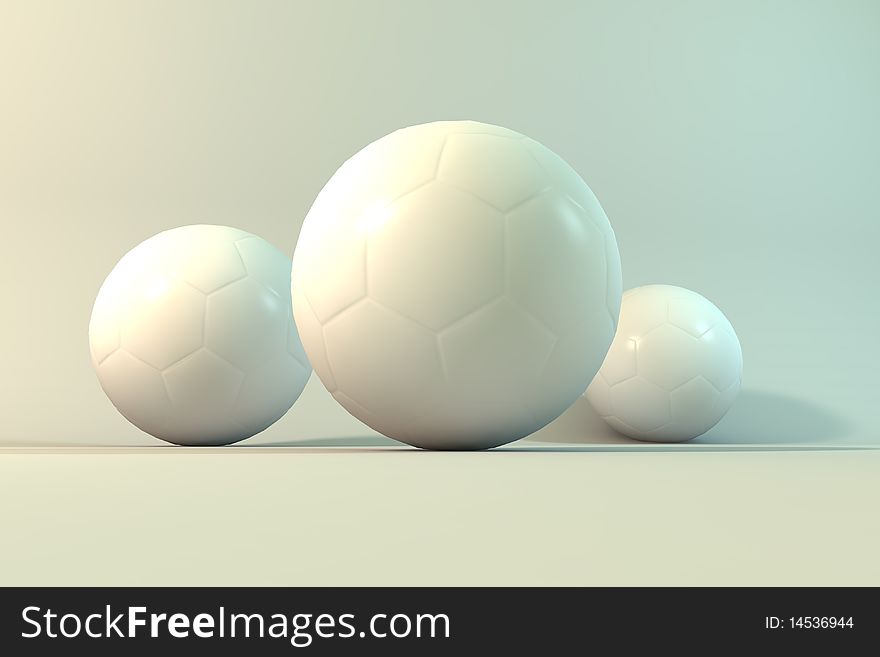Three soccer ball in 3d