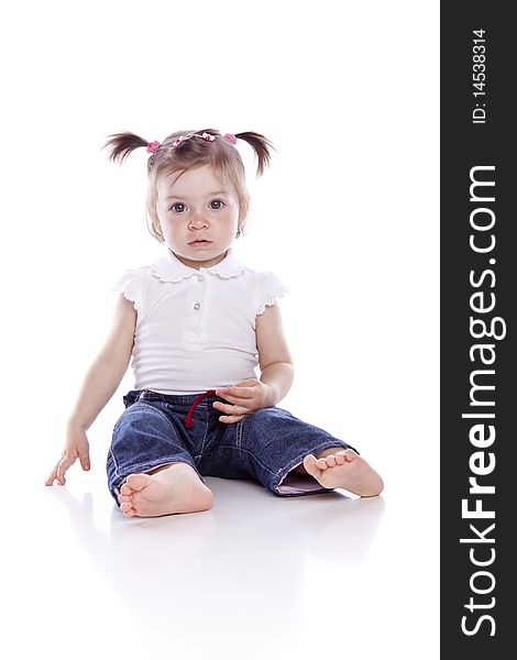 Photo of adorable young girl on white background