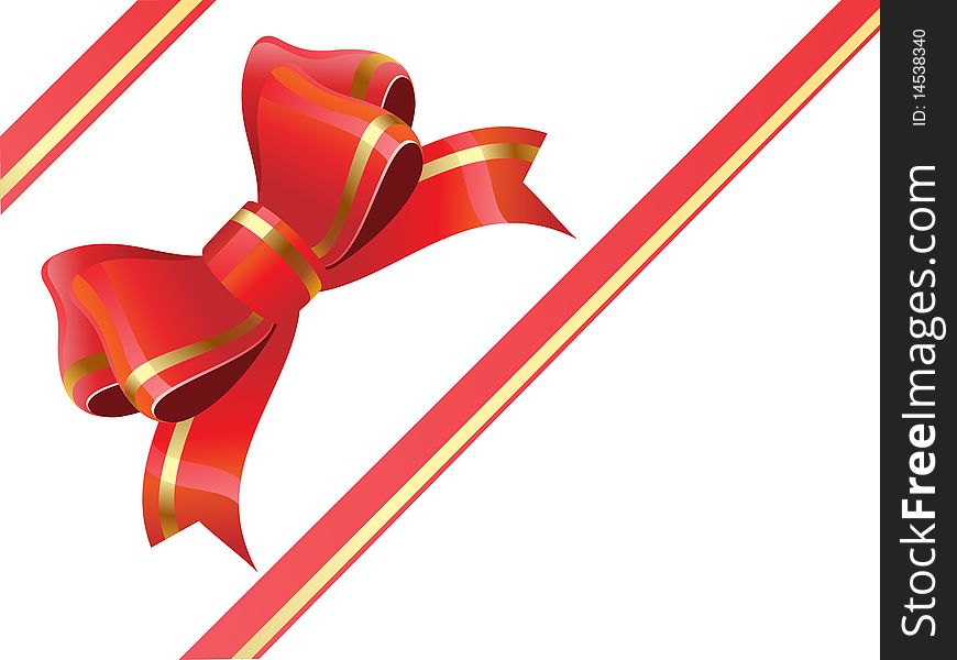 Gold and red ribbon,  bow gift. Gold and red ribbon,  bow gift.