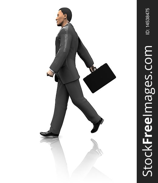 3d illustration of businessman walking, isolated over white background