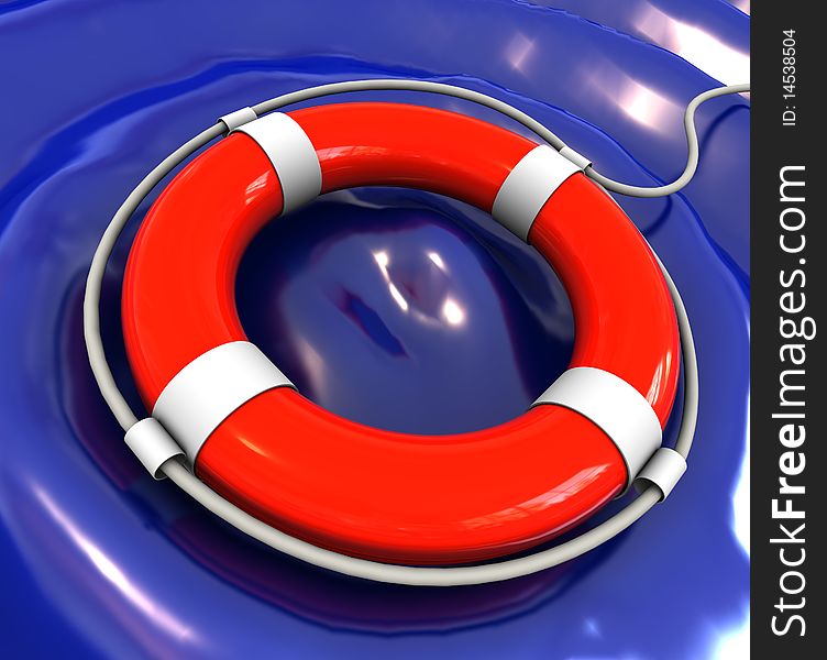 3d illustration of rescue circle on water surface