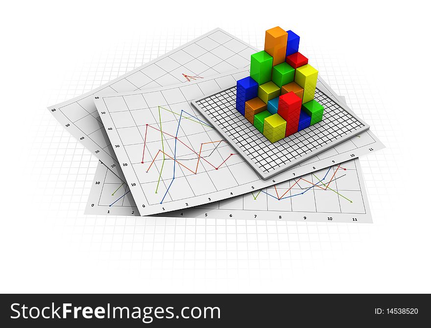 Abstract 3d illustration of business documents analizing. Abstract 3d illustration of business documents analizing