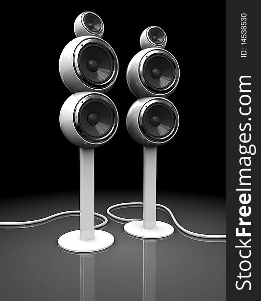 3d illustration of modern audio speakers over dark background