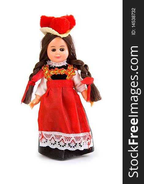 Doll in the German national costume on a white background