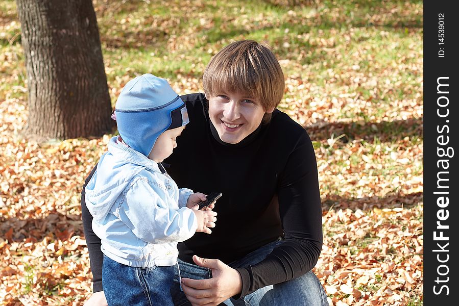 The daddy with the small son on walk. The daddy with the small son on walk