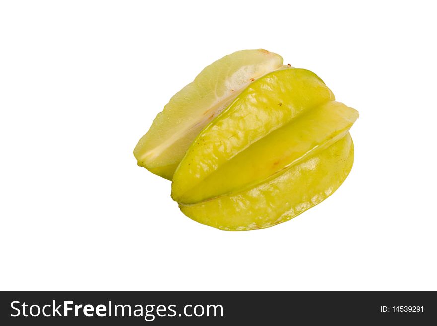 Cut star fruit on white background