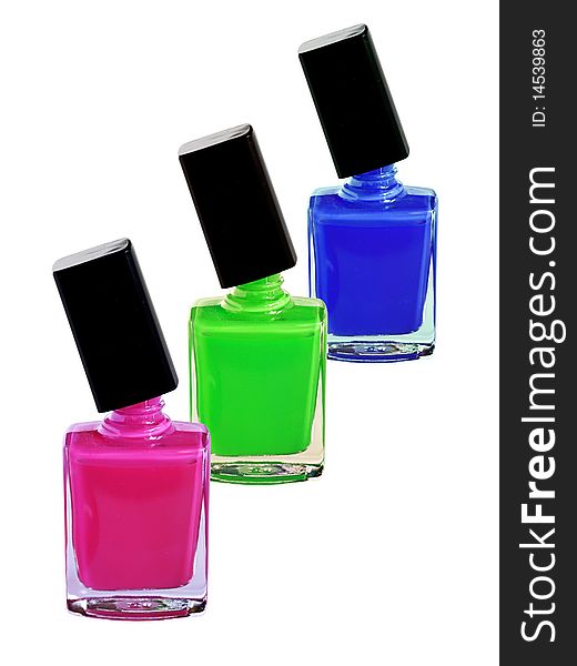 Colourful nail polishes isolated on white