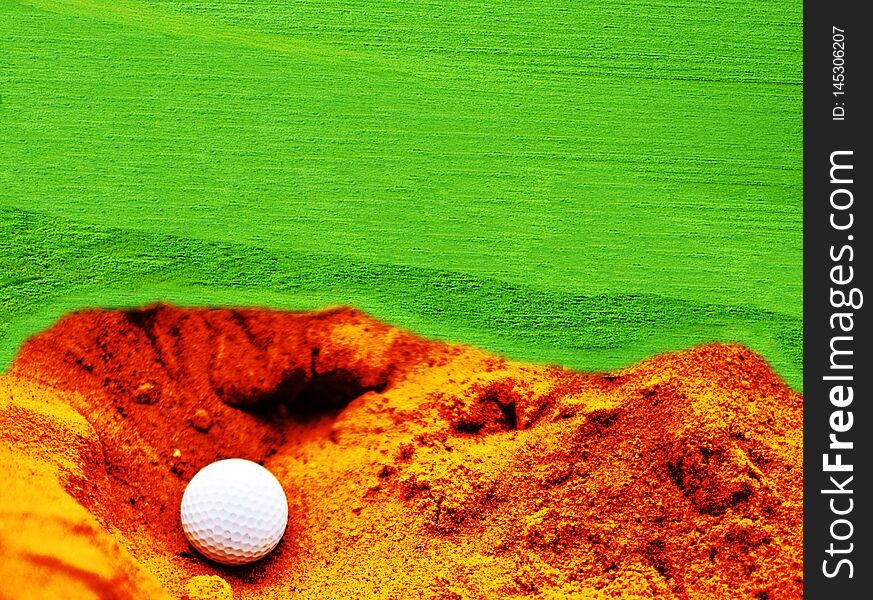 Golf balls in the grass and sand can be used as a background image.