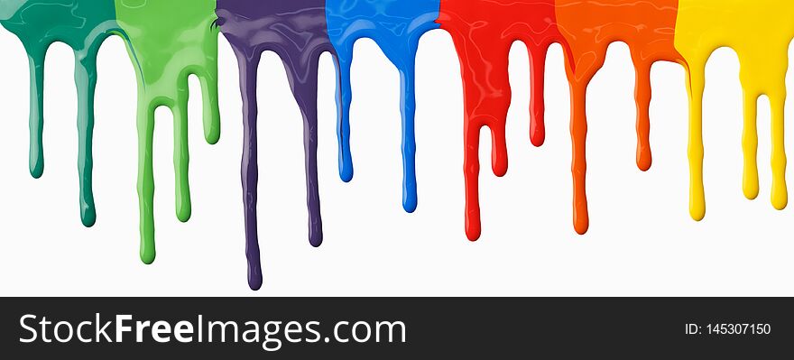 Clorful paints dripping on white background. Abstract painting concept
