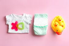 Flat Lay Composition With Baby Accessories Stock Photos