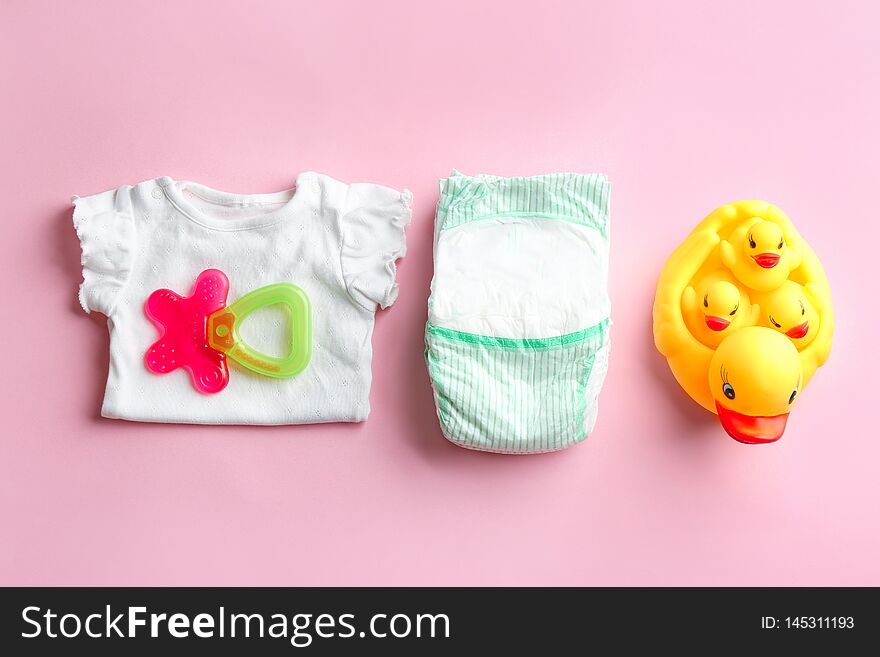 Flat Lay Composition With Baby Accessories
