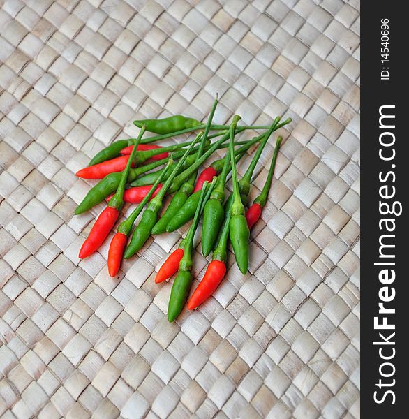 Mini red and green chillies from Thailand