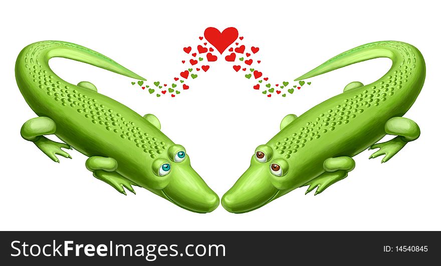 Two Green Crocodile