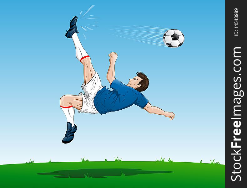 Illustration of a cartoon football player doing bicycle kick. Illustration of a cartoon football player doing bicycle kick
