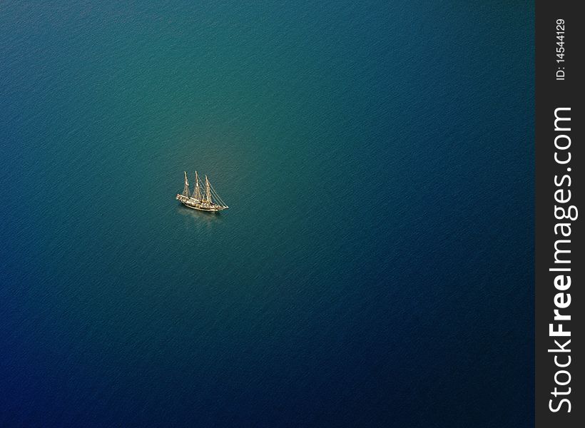 Three-poster in the high seas, aerial view