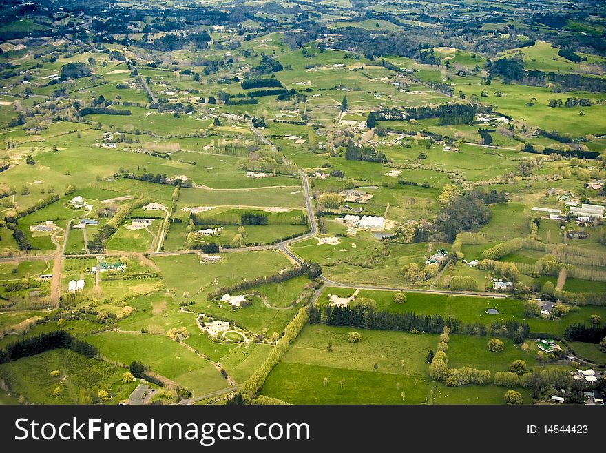 Aerial view of countryside, residential area