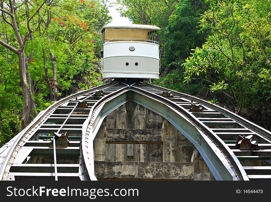 View of a the traditional white tram