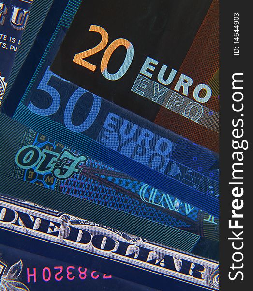 Negative effect applied to British, European and US banknotes. Negative effect applied to British, European and US banknotes