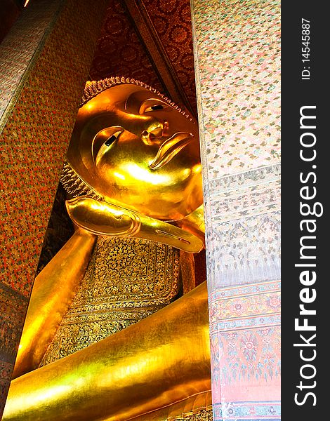 The large Golden Reclining Buddha. The large Golden Reclining Buddha