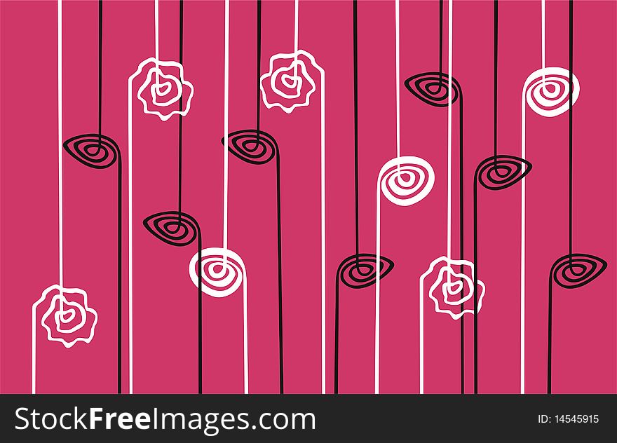 Branches and roses on a pink background.Illustration