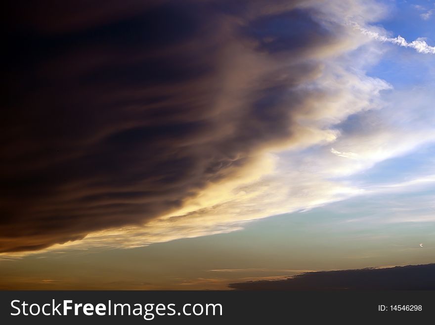 Colorful clouds and the approaching storm.