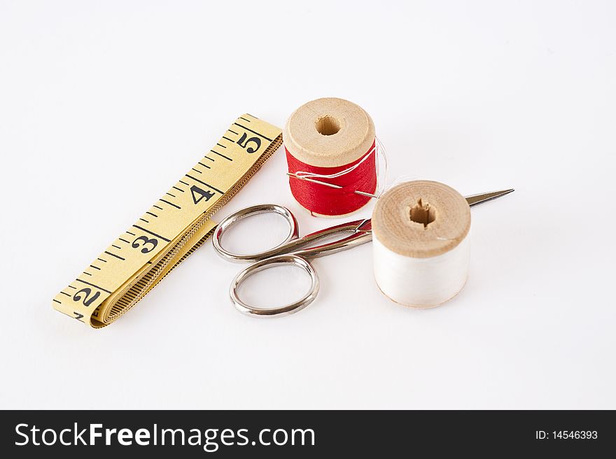 Small sewing kit isolated on a white background