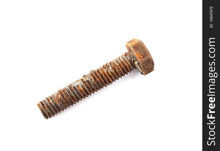 Rusty bolt on a plane white background.