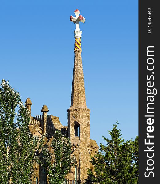 Ancient small church on Tibidabo hill in Barcelona city, Spain