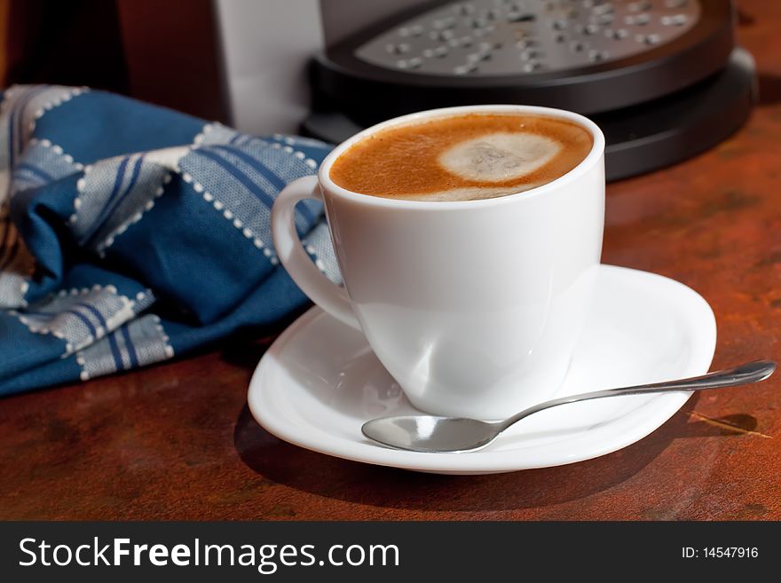 Hot espresso coffee in a White Cup